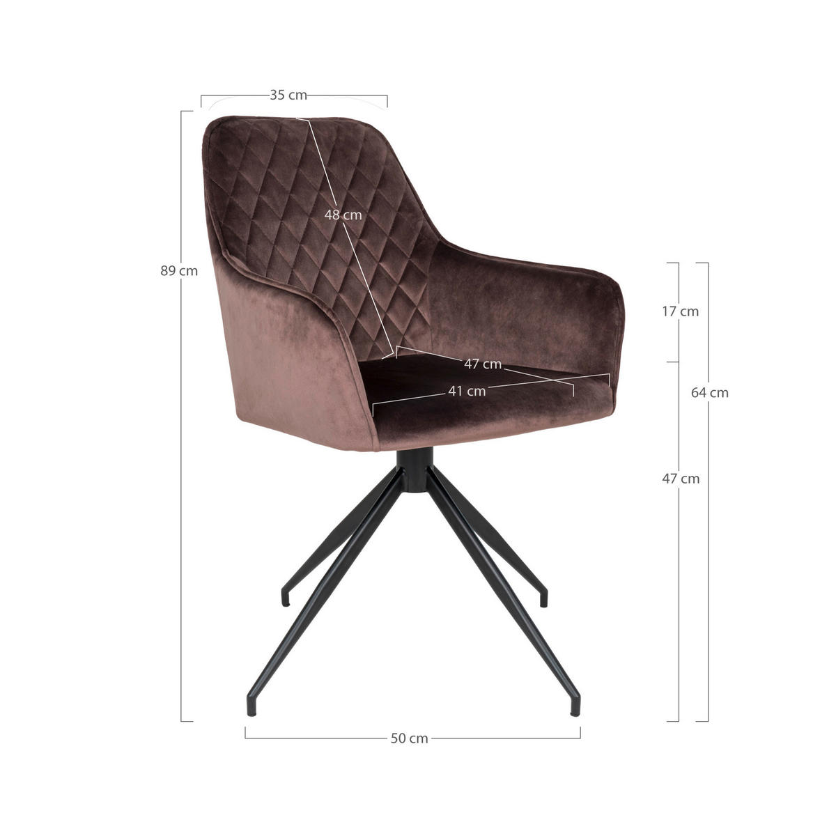 STOL MED ARMSTÖD sammet  - gråbrun/svart, Modern, metall/textil (56/89/62cm) - MID.YOU