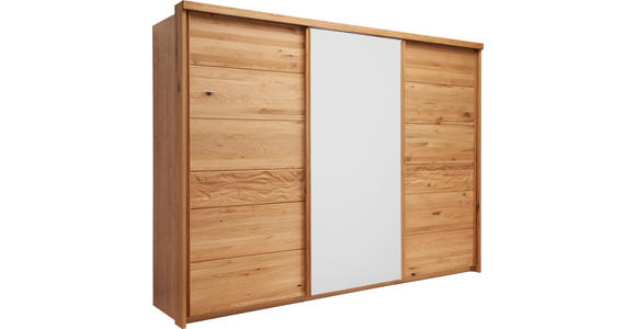 SCHWEBETÜRENSCHRANK  in Weiß, Eichefarben  - Eichefarben/Weiß, Natur, Glas/Holz (285/216/70cm) - Linea Natura