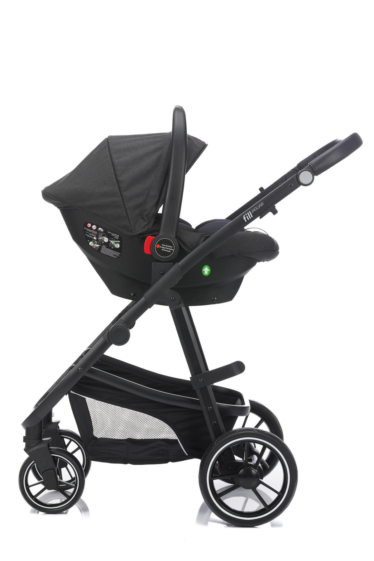 KINDERWAGENSET  JAGUAR  Darkgrey Melange  - Dunkelgrau/Schwarz, Basics, Textil/Metall - Fillikid