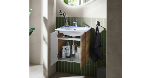 WASCHTISCHKOMBI 55 cm  - Chromfarben/Eichefarben, KONVENTIONELL, Keramik/Holzwerkstoff (55cm) - Xora