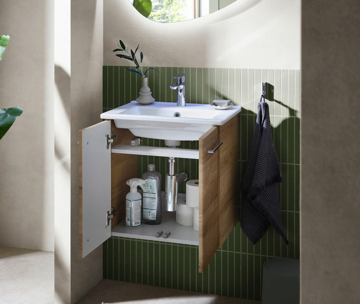 WASCHTISCHKOMBI 55 cm  - Chromfarben/Eichefarben, KONVENTIONELL, Keramik/Holzwerkstoff (55cm) - Xora