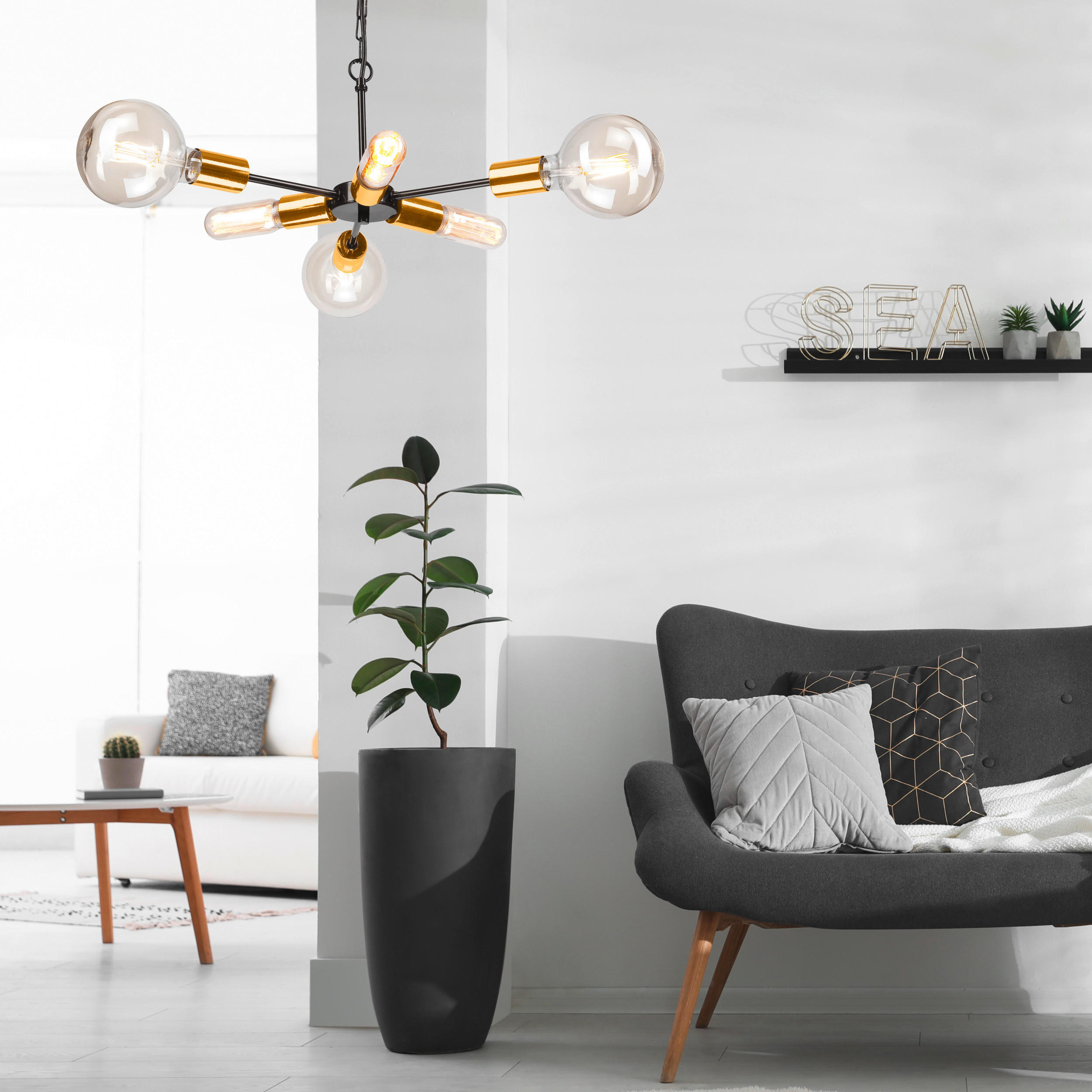 HÄNGELEUCHTE STARLA 74/34/74 cm   - Goldfarben, Design (74/34/74cm)