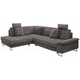 ECKSOFA in Flachgewebe Braun  - Chromfarben/Braun, Design, Textil/Metall (229/296cm) - Novel