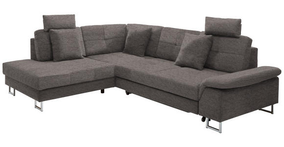 ECKSOFA in Flachgewebe Braun  - Chromfarben/Braun, Design, Textil/Metall (229/296cm) - Novel