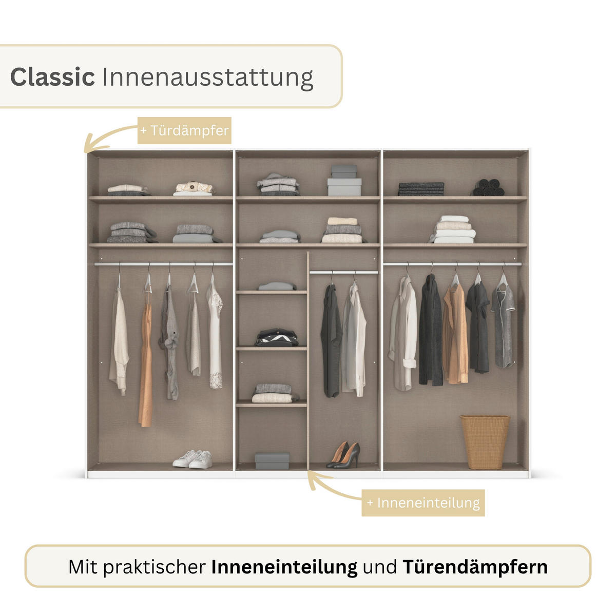 SCHWEBETÜRENSCHRANK 301/223/69 cm,  in Fango, 3 Tür(en)  - Fango, Basics, Holzwerkstoff/Metall (301/223/69cm) - Rauch Möbel