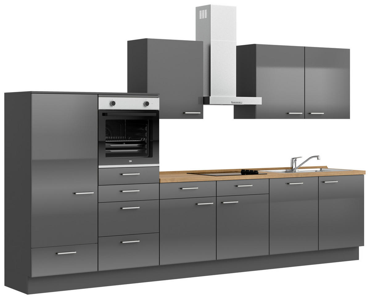 KÜCHENBLOCK Flash 360 cm  in Eichefarben, Schieferfarben  - Schieferfarben/Edelstahlfarben, MODERN, Holzwerkstoff/Metall (360cm) - Nobilia
