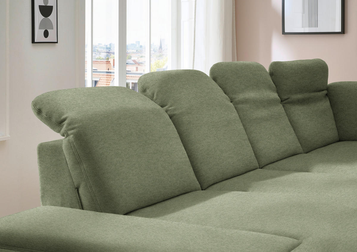 WOHNLANDSCHAFT  in Chenille Olivgrün  - Schwarz/Olivgrün, Design, Textil/Metall (198/364/255cm) - Beldomo Style