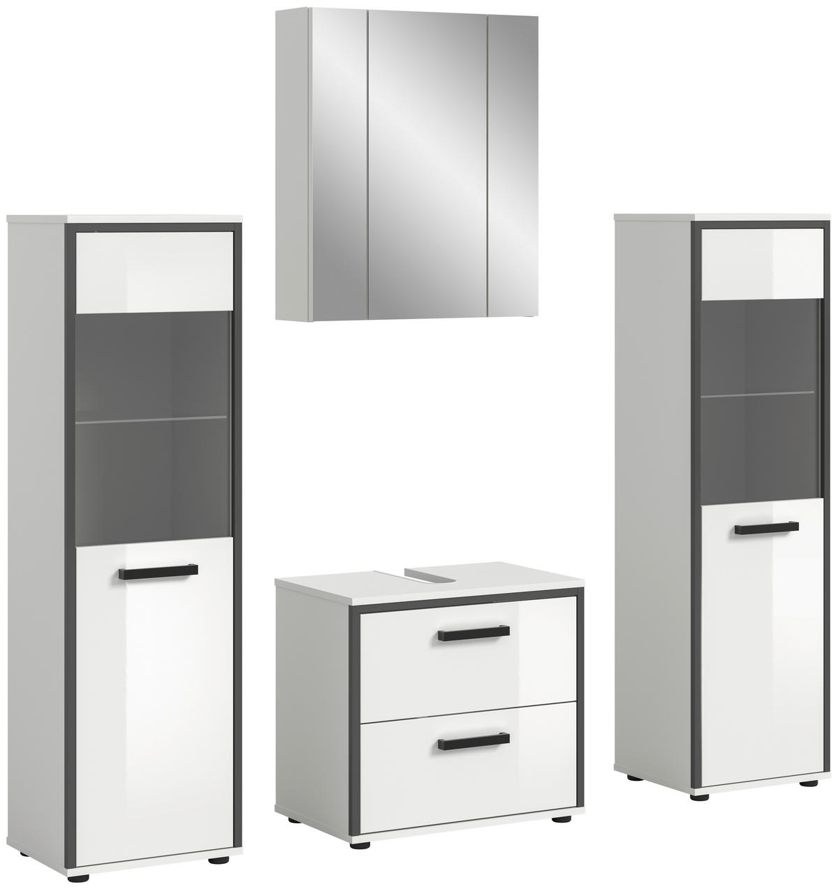 BADEZIMMER 4-teilig  in 140 cm  - Weiß Hochglanz/Schwarz, MODERN, Holzwerkstoff/Kunststoff (140cm) - MID.YOU