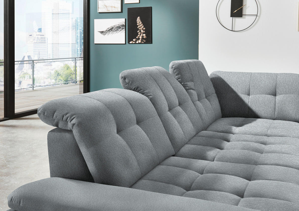 ECKSOFA in Chenille Blaugrau  - Chromfarben/Blaugrau, Design, Textil/Metall (310/260cm) - Beldomo Speed