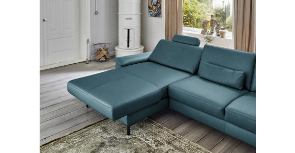 ECKSOFA in Echtleder Blau 176/334 cm - Blau/Schwarz, Design, Leder/Metall (176/334cm) - Dieter Knoll