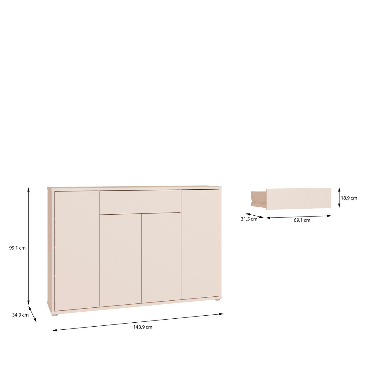 SCHUHSCHRANK Sandfarben  - Sandfarben/Grau, MODERN, Holzwerkstoff/Kunststoff (143,9/99,1/34,9cm) - Carryhome