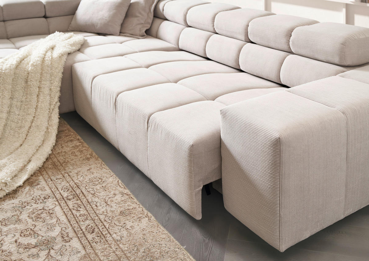 ECKSOFA Hellgrau Feincord  - Hellgrau/Schwarz, Design, Kunststoff/Textil (213/317cm) - Hom`in
