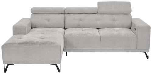 ECKSOFA Hellgrau Chenille  - Hellgrau/Schwarz, KONVENTIONELL, Textil/Metall (178/264cm) - Hom`in