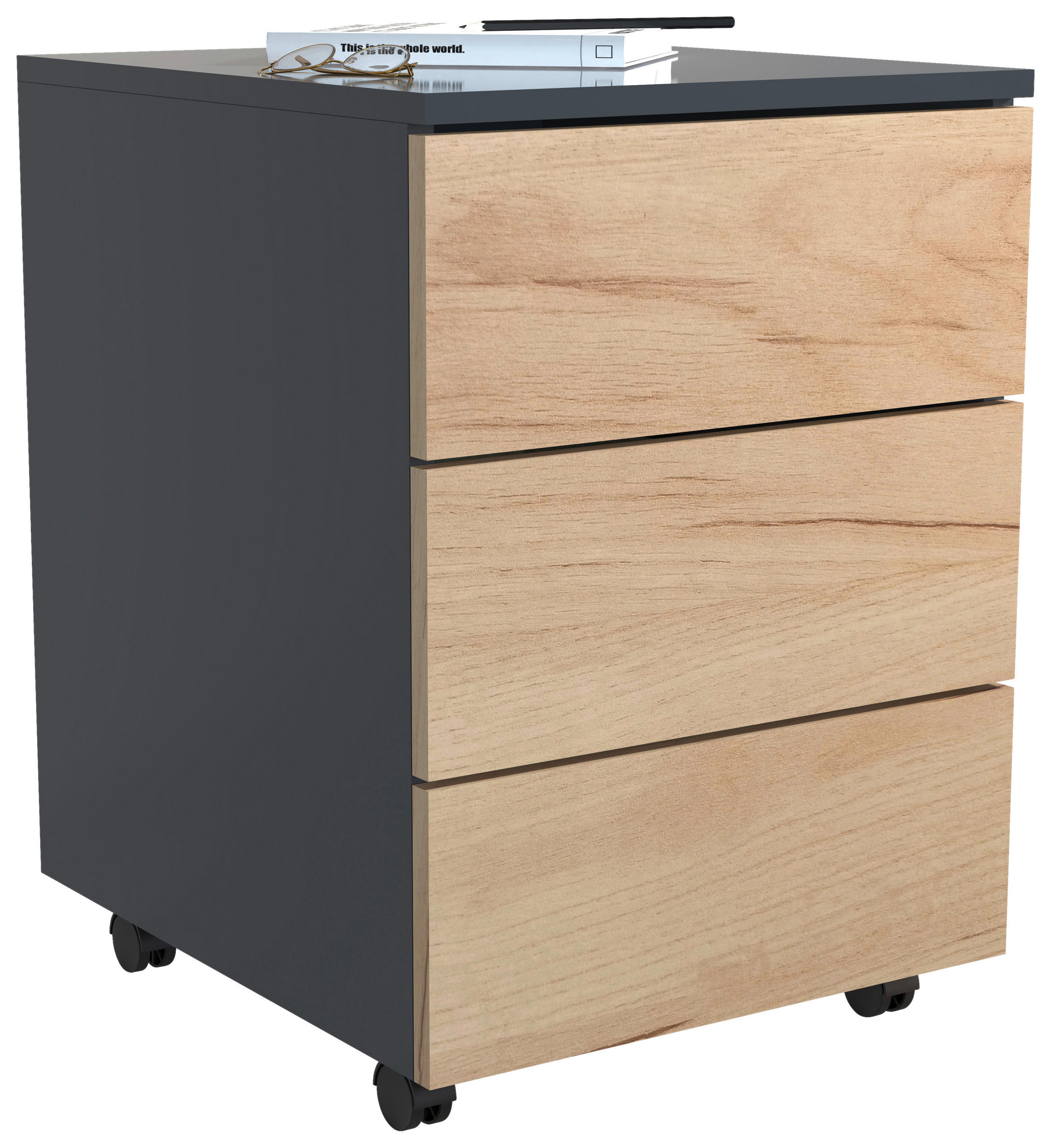 ROLLCONTAINER Anthrazit, Honigeiche  - Honigeiche/Anthrazit, MODERN, Holzwerkstoff/Kunststoff (39/55/45cm) - MID.YOU