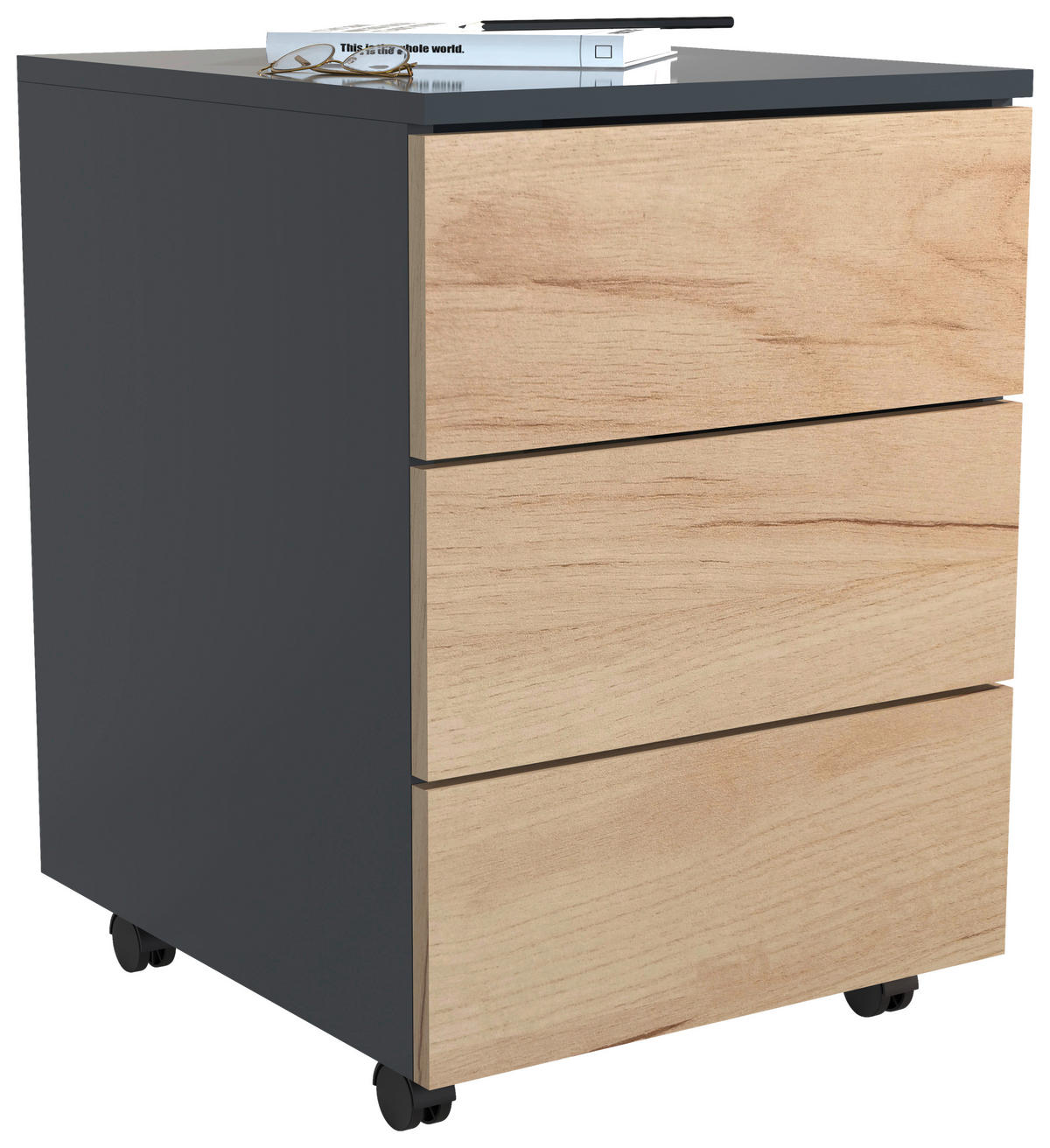 ROLLCONTAINER Honigeiche, Anthrazit  - Honigeiche/Anthrazit, MODERN, Holzwerkstoff/Kunststoff (39/55/45cm) - MID.YOU