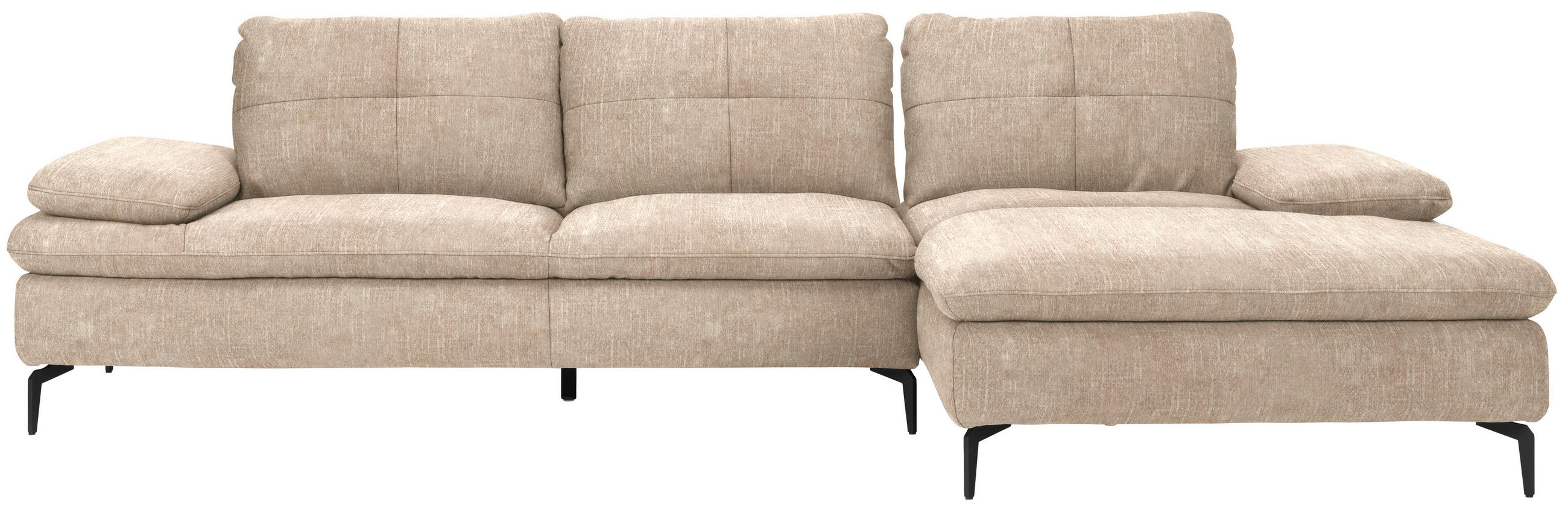 ECKSOFA in Velours Sandfarben  - Sandfarben/Schwarz, Design, Textil/Metall (301/179cm) - Chilliano