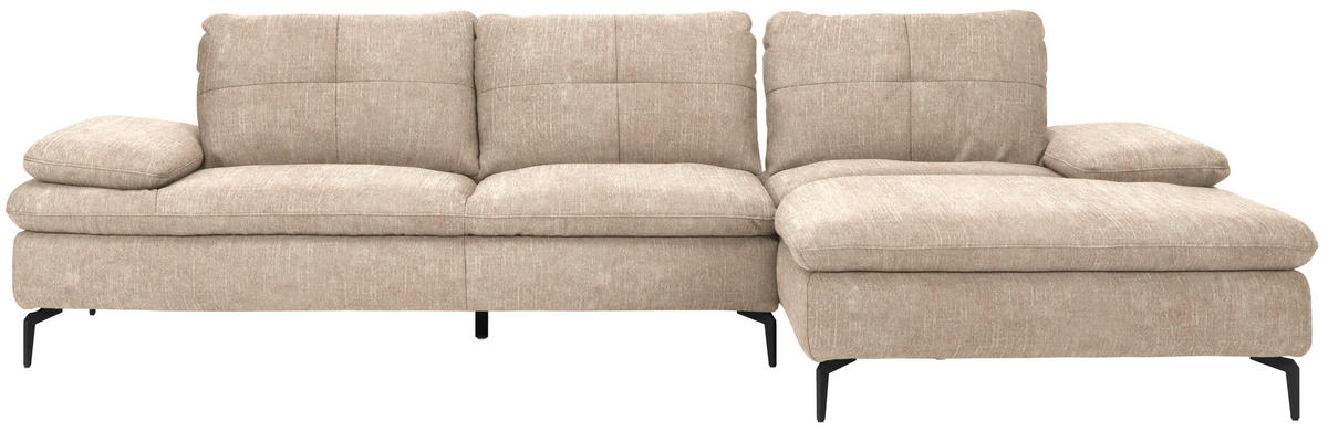 ECKSOFA in Velours Sandfarben  - Sandfarben/Schwarz, Design, Textil/Metall (301/179cm) - Chilliano