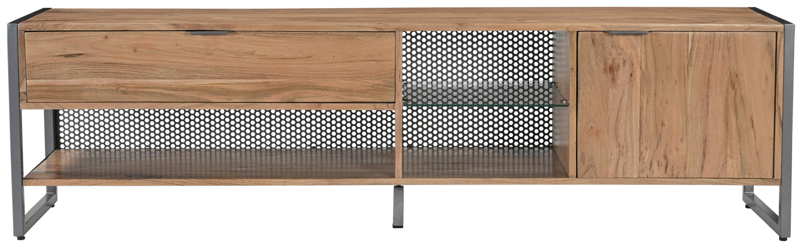 LOWBOARD Coswig  1 Schublade(n)  - Naturfarben/Grau, KONVENTIONELL, Glas/Holz (180/40/49cm) - Livetastic