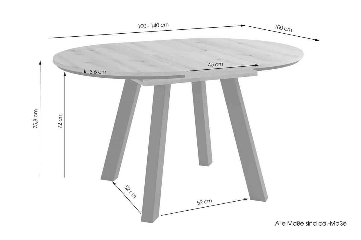 ESSTISCH 100/100/75,8 cm Nachbildung  Holzwerkstoff ausziehbar rund Weiß  - Schwarz/Weiß, MODERN, Holzwerkstoff (100/100/75,8cm) - MID.YOU