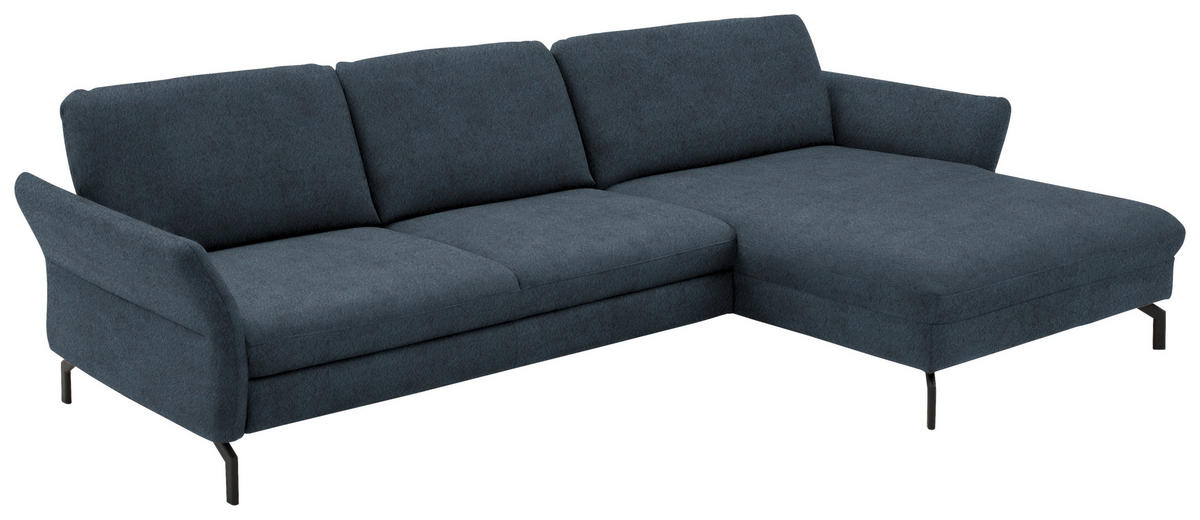 ECKSOFA in Velours Blaugrau  - Blaugrau/Schwarz, Design, Textil/Metall (306/179cm) - Beldomo System