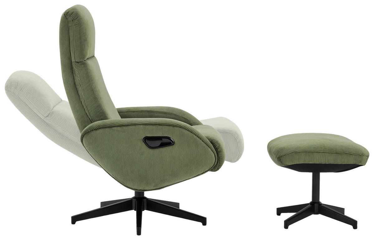 RELAXSESSELSET inkl. Funktion Cord Relaxfunktion, Hocker    - Schwarz/Olivgrün, Design, Textil/Metall (75/106/74cm) - Xora