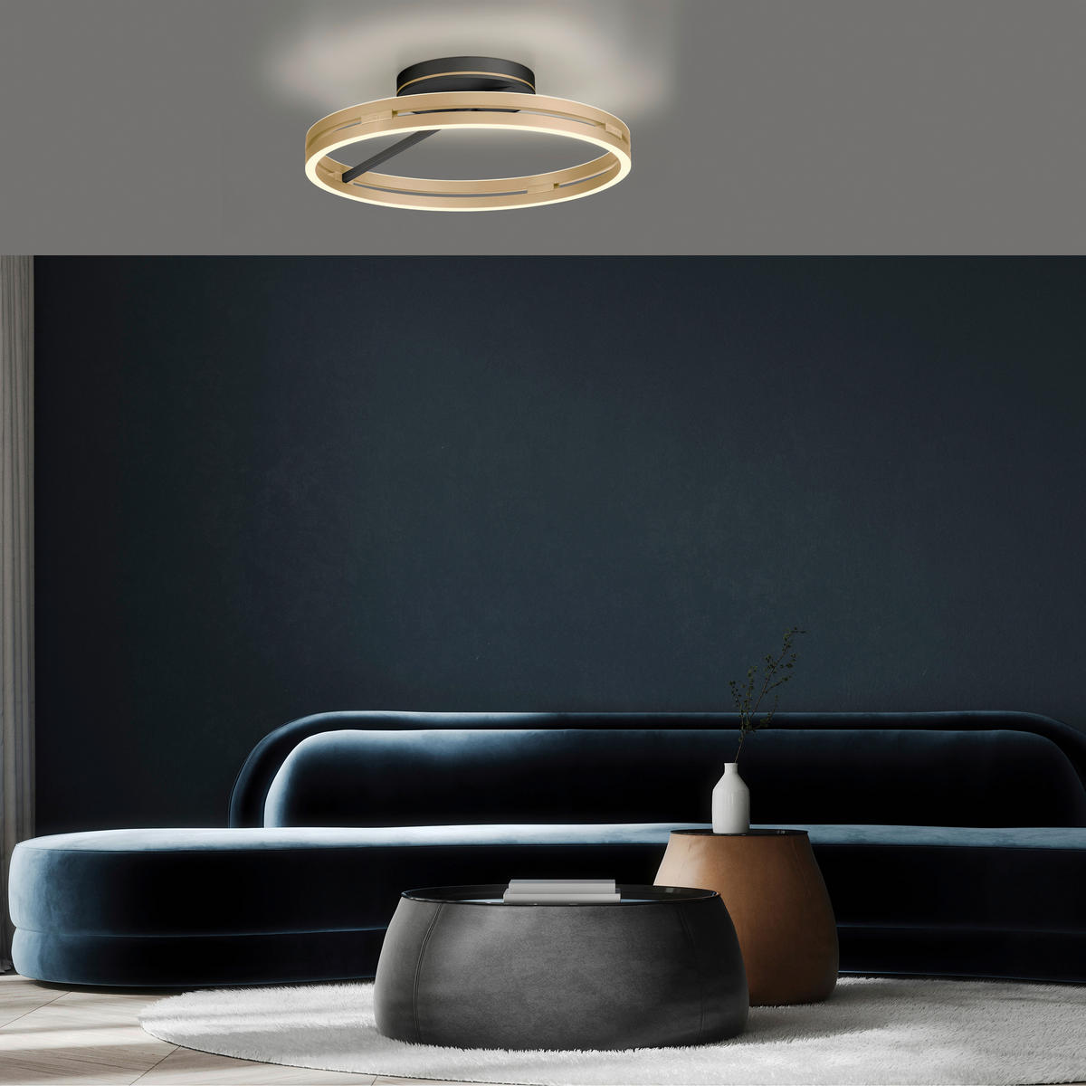 LED-DECKENLEUCHTE 60/60/17.8 cm  - Messingfarben/Schwarz, Design, Kunststoff/Metall (60/60/17.8cm) - Neuhaus PURE
