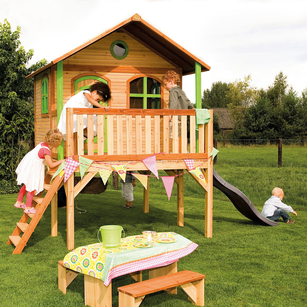 SPIELHAUS 380/274/212 cm  - Braun/Grau, KONVENTIONELL, Holz/Kunststoff (380/274/212cm) - Ambia Garden