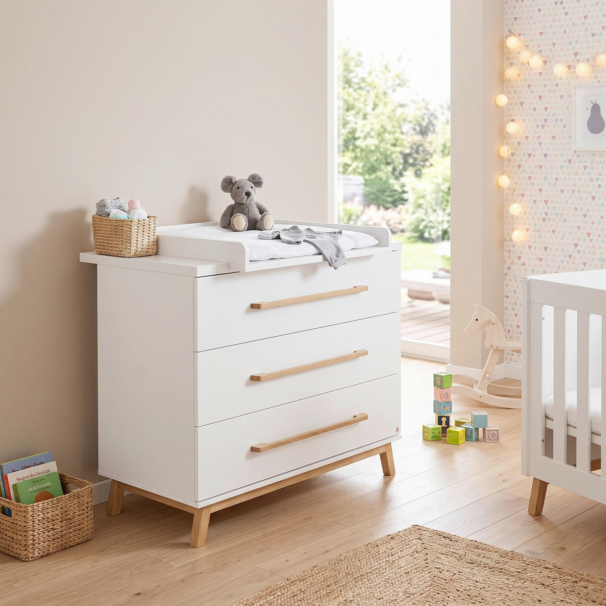 WICKELKOMMODE PINOLINO RIVA Naturfarben, Weiß  - Eschefarben/Weiß, Design, Holz/Holzwerkstoff (115/106/79cm) - Pinolino