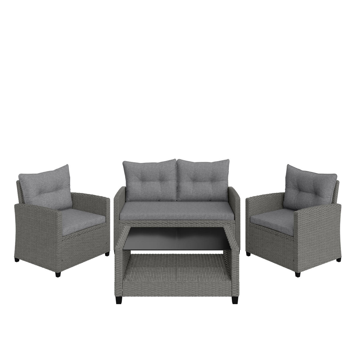 TERASOVÁ SEDACÍ SOUPRAVA kov, plast, sklo, textil - šedá, Design, kov/textil (125/76/68cm) - Ambia Garden