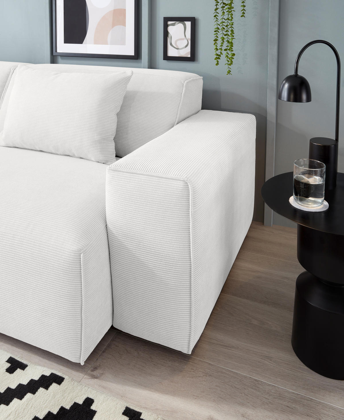 3-SITZER-SOFA in Cord Weiss  - Weiss/Schwarz, Design, Kunststoff/Textil (236/71/101cm) - Pure Home Lifestyle