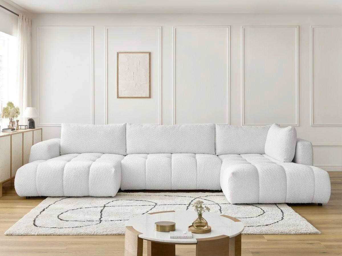 WOHNLANDSCHAFT  FUJI  Weiß Bouclé  - Schwarz/Weiß, MODERN, Kunststoff/Textil (160/377/204cm)