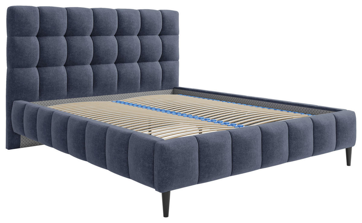 STOPPAD SÄNG 160/200 cm  i blå  - blå/svart, Modern, metall/trämaterial (160/200cm) - MID.YOU