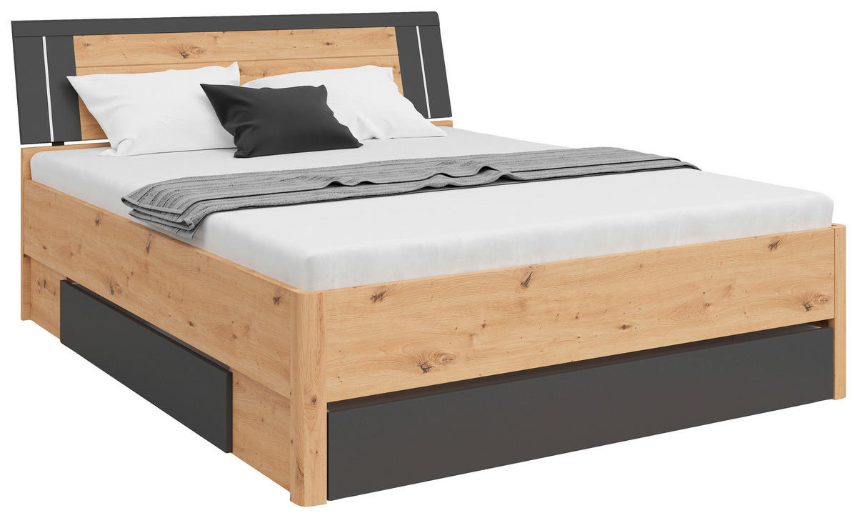 STAURAUMBETT 160/200 cm,  in Graphitfarben, Eiche Artisan,  - Graphitfarben/Eiche Artisan, KONVENTIONELL, Holzwerkstoff (160/200cm)