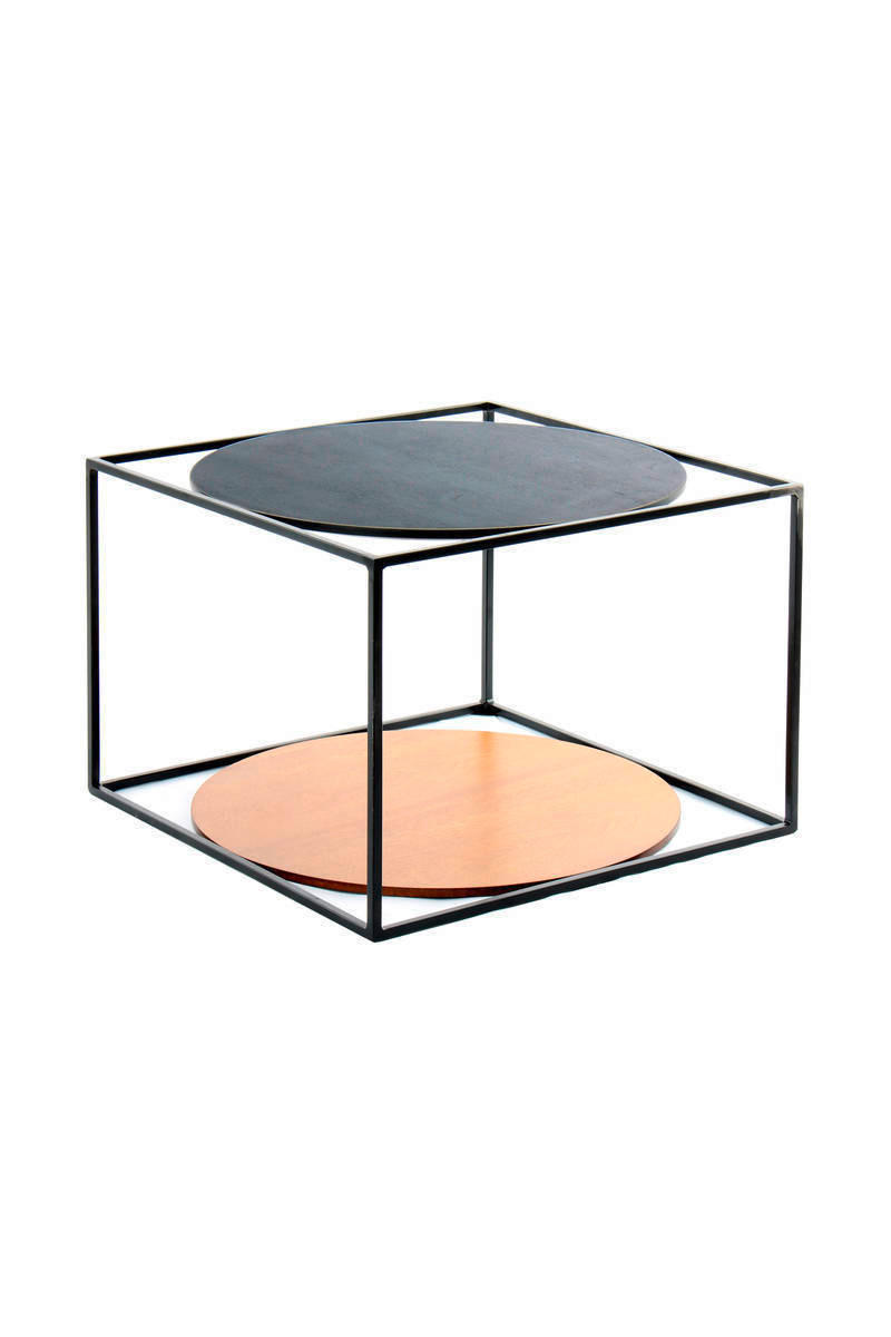 BEISTELLTISCH 50/50/36 cm Braun, Schwarz rund  - Schwarz/Braun, Basics, Holzwerkstoff/Metall (50/50/36cm) - Kayoom