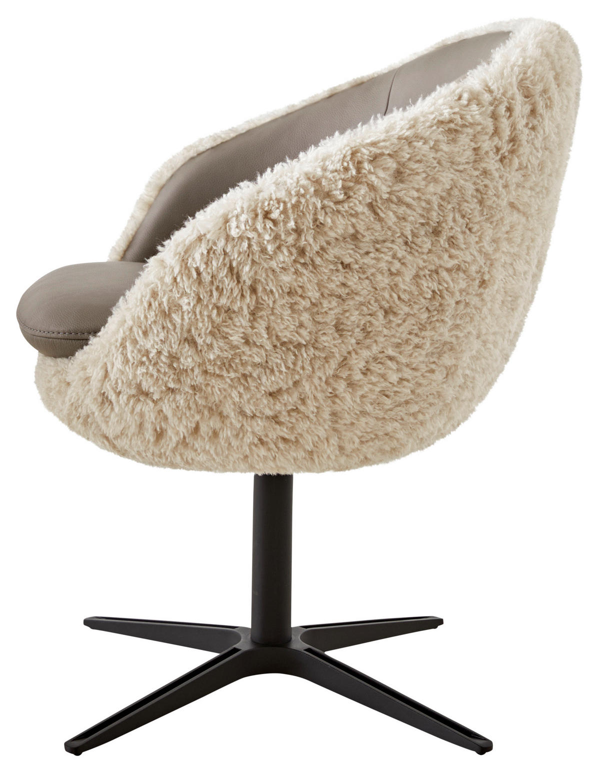 ARMLEHNSTUHL  in Hochflor Kombination Echtleder/Stoff pigmentiert  - Beige/Graubraun, Design, Leder/Textil (65/81/61cm) - Koinor
