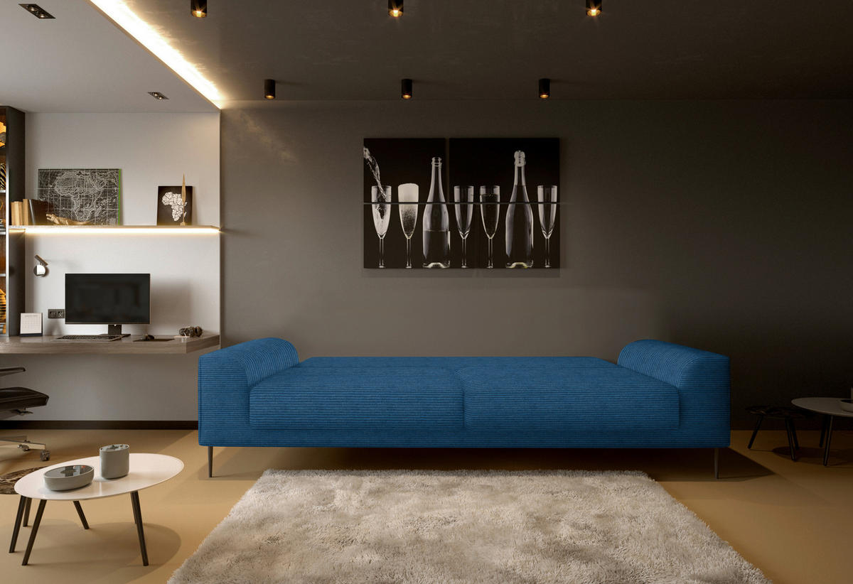 SCHLAFSOFA in Cord Royalblau  - Royalblau/Schwarz, Design, Textil/Metall (250/89/105cm) - Welnova