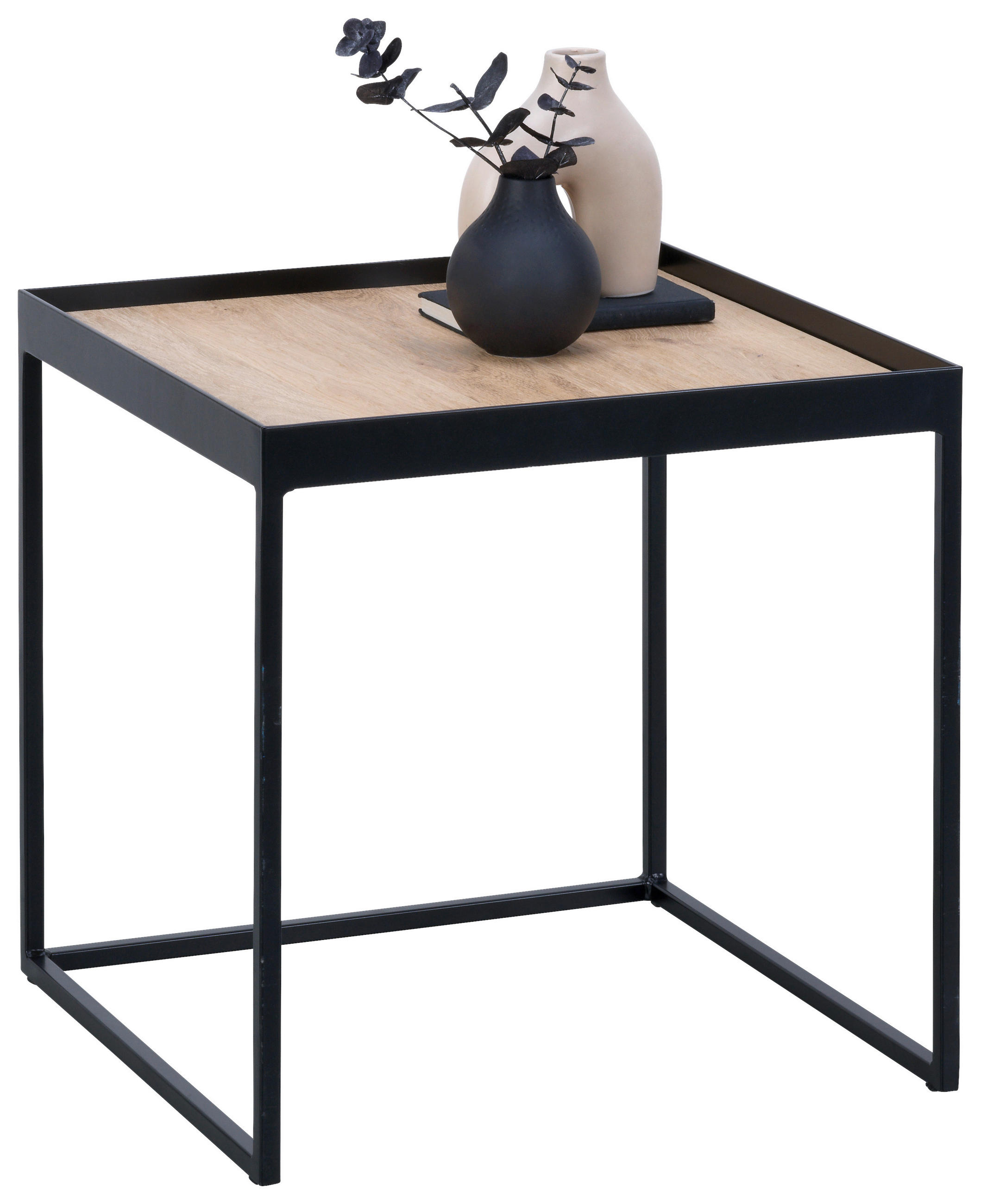 COUCHTISCH in Holz, Metall 38/38/54 cm  - Eichefarben/Schwarz, MODERN, Holz/Metall (38/38/54cm) - Novel
