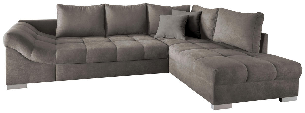 ECKSCHLAFSOFA in Mikrofaser Graubraun  - Graubraun/Silberfarben, Design, Holz/Textil (298/202cm) - MID.YOU