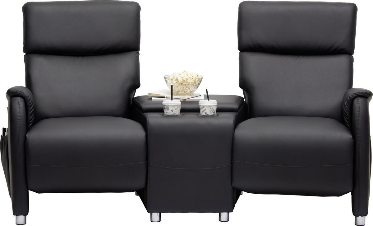HEIMKINO-SOFA Lederlook Schwarz  - Schwarz, Design, Kunststoff/Textil (186/104/90cm) - Livetastic