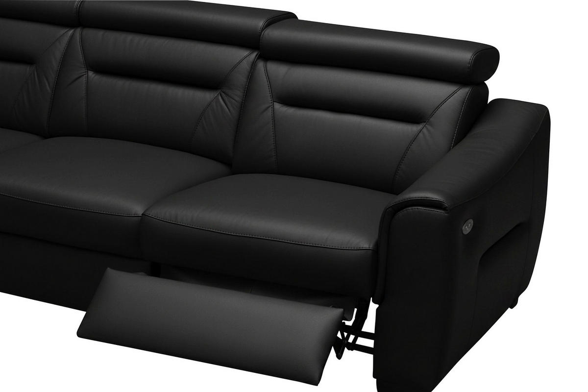 ECKSOFA Lederlook Echtleder Schwarz  - Wengefarben/Schwarz, Design, Leder/Holz (260/260cm) - Celina Home