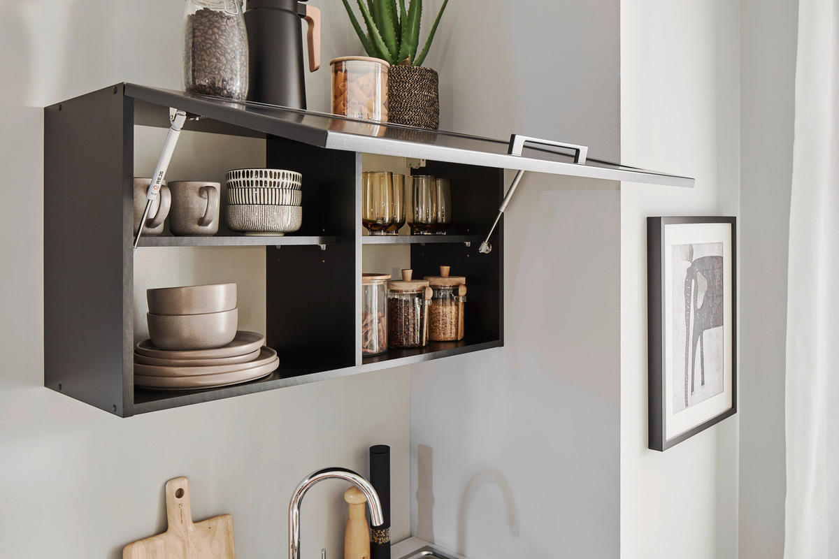 BLOK KUHINJA BEZ APARATA  crna  - svijetlo siva/crna, Basics, drvni materijal/metal (260cm) - MID.YOU