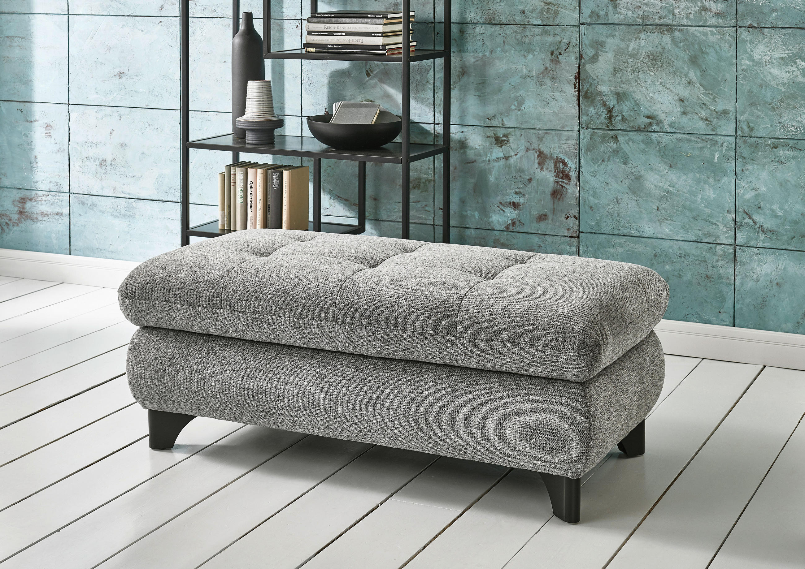 HOCKER Webstoff Grau  - Chromfarben/Grau, Design, Textil/Metall (129/49/64cm) - Beldomo Style