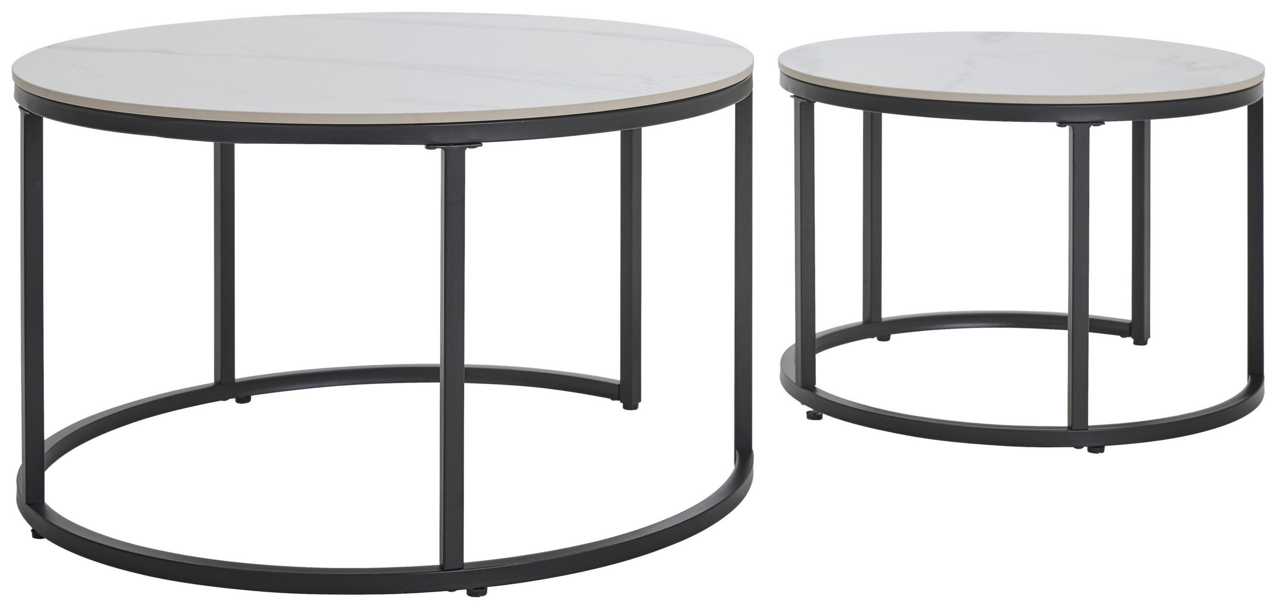 SADA KONFERENČNÍCH STOLKŮ, černá, bílá, kov, keramika, 80/60/46/40/80/60 cm - bílá/černá, Design, kov/keramika (80/60/46/40/80/60cm) - Livetastic