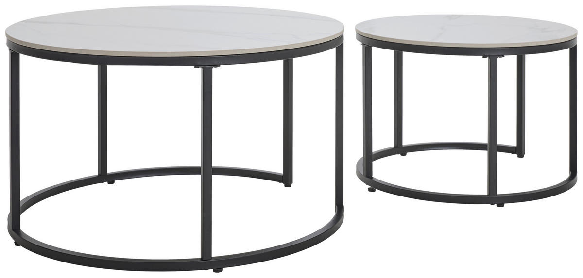 SADA KONFERENČNÍCH STOLKŮ, černá, bílá, kov, keramika, 80/60/46/40/80/60 cm - bílá/černá, Design, kov/keramika (80/60/46/40/80/60cm) - Livetastic