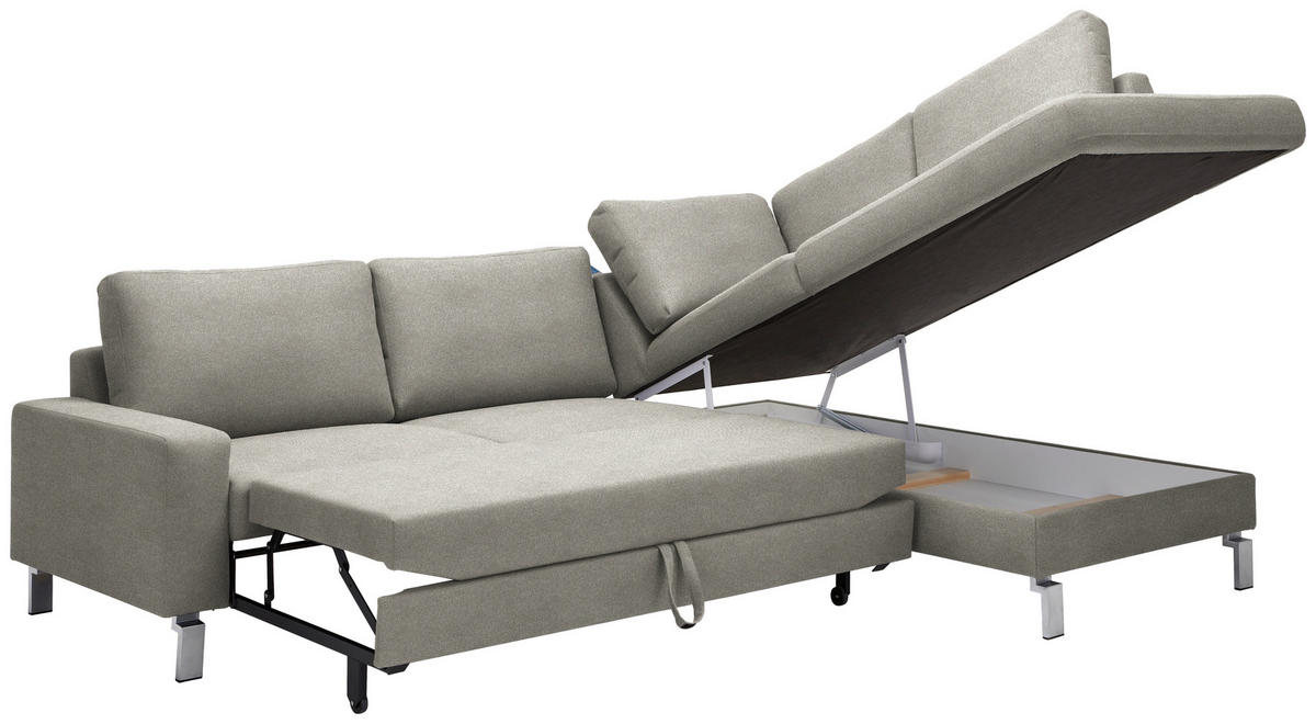 ECKSOFA in Flachgewebe Graubraun  276/200 cm  - Chromfarben/Graubraun, Design, Textil/Metall (276/200cm) - Hom`in