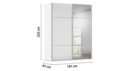 SCHWEBETÜRENSCHRANK 181/223/68 cm 2-türig Weiß - Alufarben/Weiß, KONVENTIONELL, Glas/Holzwerkstoff (181/223/68cm) - Novel