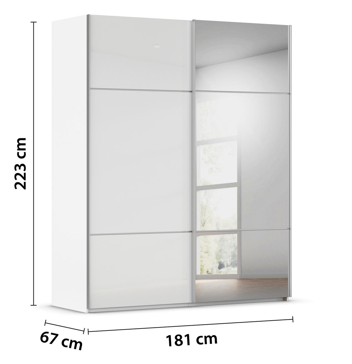 SCHWEBETÜRENSCHRANK  in Weiß  - Alufarben/Weiß, KONVENTIONELL, Glas/Holzwerkstoff (181/223/68cm) - Novel