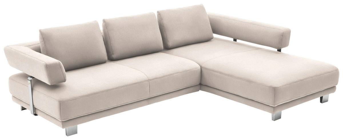 ECKSOFA in Chenille Beige  - Chromfarben/Beige, Natur, Textil/Metall (297/214cm) - Valdera