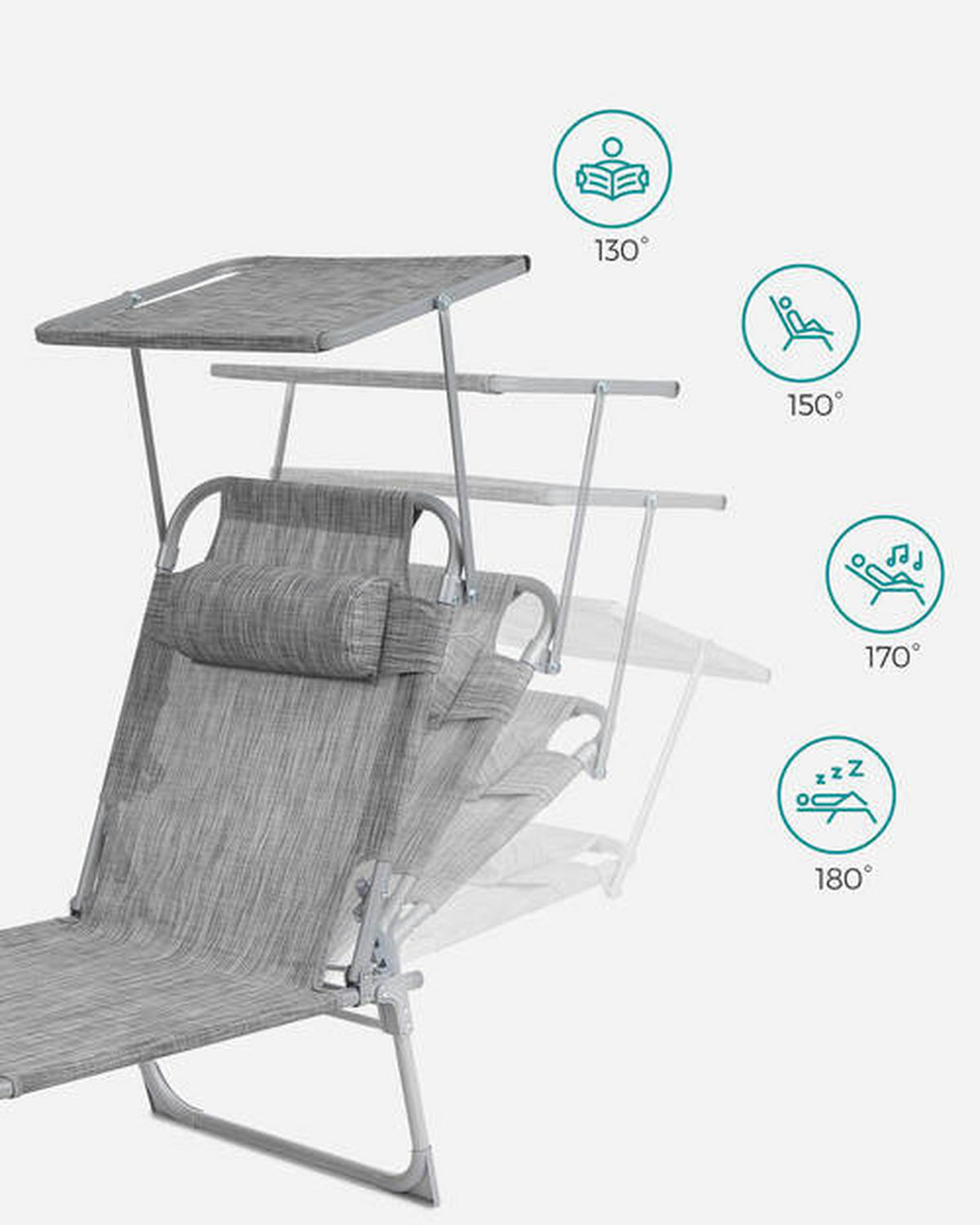 OPALOVACÍ LEHÁTKO kov, textil - šedá/světle šedá, Basics, kov/textil (53/29.5/193cm) - Modante