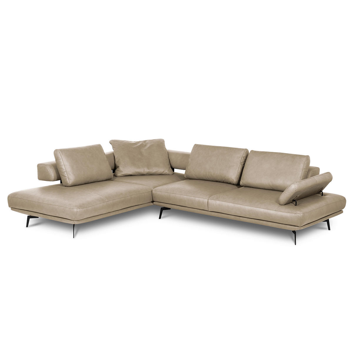 ECKSOFA  in Echtleder Creme  237/306 cm  - Creme/Schwarz, Design, Leder/Metall (237/306cm) - Livetastic